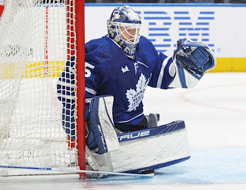 TORONTO, CANADA – APRIL 20: Ilya Samsonov #35 of the Toronto Maple Leafs  . (Photo by Claus Andersen/Getty Images)