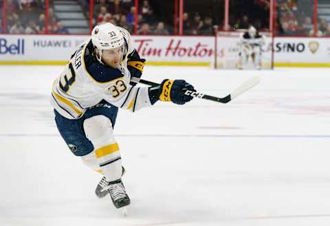 Colin Miller of the Buffalo Sabres skates against the Ottawa Senators at Canadian Tire Centre on February 18, 2020.