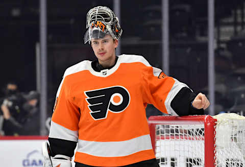 Philadelphia Flyers goaltender Carter Hart (79). Mandatory Credit: Eric Hartline-USA TODAY Sports