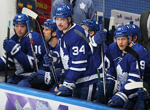 TORONTO, ON – MARCH 29: Auston Matthews #34 of the Toronto Maple Leafs  (Photo by Claus Andersen/Getty Images)