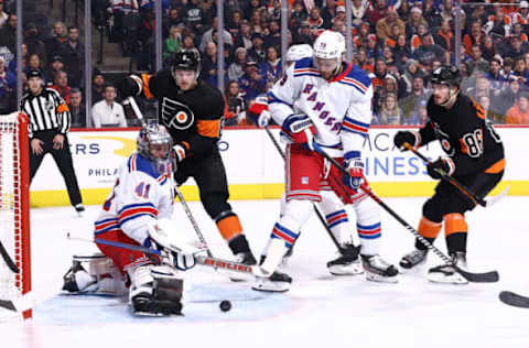 PHILADELPHIA, PENNSYLVANIA – DECEMBER 17: Jaroslav Halak #41 of the New York Rangers makes a save during the second period at Wells Fargo Center on December 17, 2022, in Philadelphia, Pennsylvania. (Photo by Tim Nwachukwu/Getty Images)