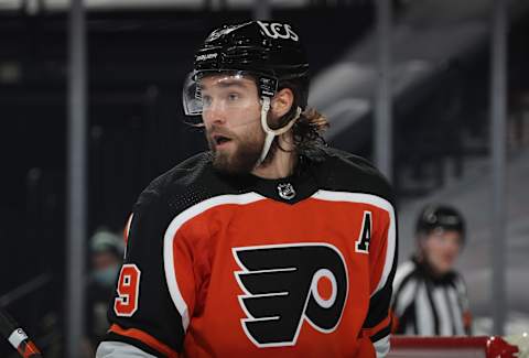 Ivan Provorov against the Boston Bruins at Wells Fargo Center on February 03, 2021 in Philadelphia, Pennsylvania. (Photo by Bruce Bennett/Getty Images)