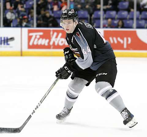 VICTORIA, BC – FEBRUARY 24: Bowen Byram #44 of the Vancouver Giants skates during a Western Hockey League game against the Victoria Royals at the Save-on-Foods Memorial Centre on February 24, 2019, in Victoria, British Columbia, Canada. (Photo by Kevin Light/Getty Images)