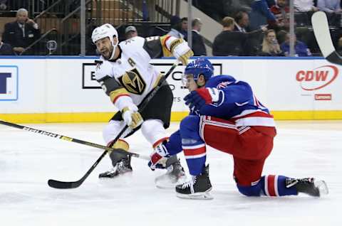 Deryk Engelland of the Vegas Golden Knights skates against the New York Rangers at Madison Square Garden.