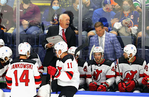 Head coach Lindy Ruff of the New Jersey Devils. (Photo by Bruce Bennett/Getty Images)