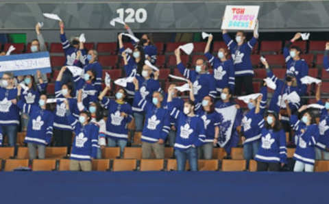 TORONTO, ON – MAY 31: Some of the 550 Healthcare workers allowed to attend play between the Montreal Canadiens and the Toronto Maple Leafs   (Photo by Claus Andersen/Getty Images)