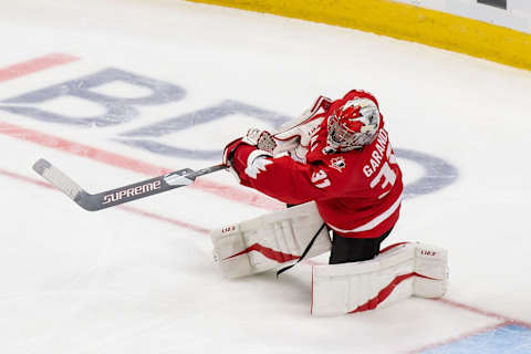 EDMONTON, AB – DECEMBER 26: Goaltender Dylan Garand #31 of Canada skates against Germany during the 2021 IIHF World Junior Championship at Rogers Place on December 26, 2020 in Edmonton, Canada. (Photo by Codie McLachlan/Getty Images)