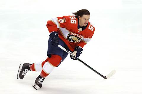 Erik Haula #56 of the Florida Panthers. (Photo by Michael Reaves/Getty Images)