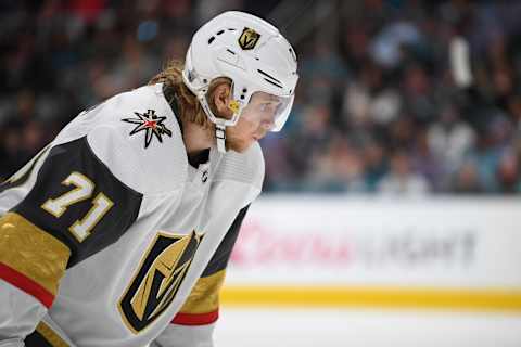 SAN JOSE, CA – APRIL 23: William Karlsson #71 of the Vegas Golden Knights skates during the first period against the San Jose Sharks in Game Seven of the Western Conference First Round during the 2019 Stanley Cup Playoffs at SAP Center on April 23, 2019 in San Jose, California. (Photo by Jeff Bottari/NHLI via Getty Images)