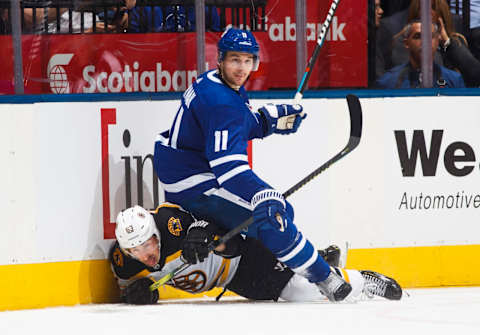 TORONTO, ON – APRIL 17: Zach Hyman #11 of the Toronto Maple Leafs