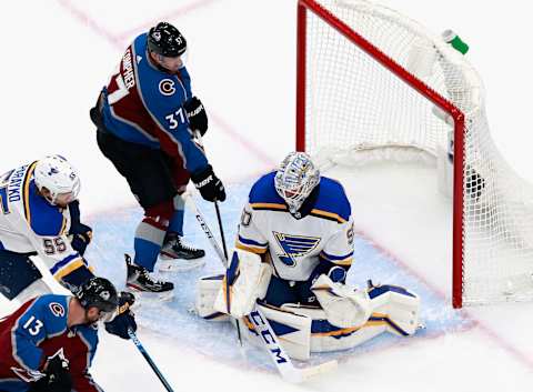 Jordan Binnington #50 of the St. Louis Blues Mandatory Credit: Jeff Vinnick via USA TODAY Sports