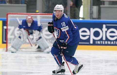 SAINT PETERSBURG, RUSSIA – MAY 14: Yohann Auvitu of France during the 2016 IIHF World Championship between France and Finland at Yubileyny Sports Palace ,on May 14, 2016 in Saint Petersburg, Russia. (Photo by Xavier Laine/Getty Images)