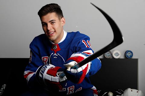 VANCOUVER, BRITISH COLUMBIA – JUNE 22: Matthew Robertson poses after being selected 49th overall by the New York Rangers during the 2019 NHL Draft at Rogers Arena on June 22, 2019 in Vancouver, Canada. (Photo by Kevin Light/Getty Images)