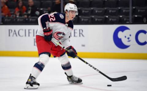 Columbus Blue Jackets defenseman Jake Bean (22) Mandatory Credit: Gary A. Vasquez-USA TODAY Sports