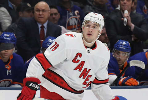 Brady Skjei #76 of the Carolina Hurricanes (Photo by Bruce Bennett/Getty Images)