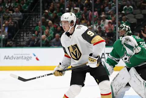 DALLAS, TEXAS – NOVEMBER 25: Cody Glass #9 of the Vegas Golden Knights in the second period at American Airlines Center on November 25, 2019 in Dallas, Texas. (Photo by Ronald Martinez/Getty Images)