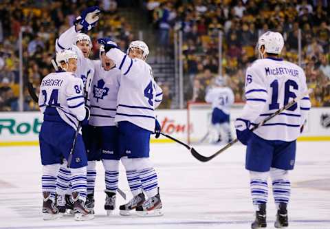 BOSTON, MA – MAY 13: Cody Franson #4 of the Toronto Maple Leafs  (Photo by Jared Wickerham/Getty Images)