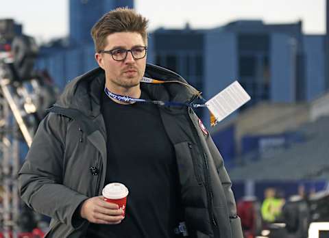 HAMILTON, ON -MARCH 12: General Manager Kyle Dubas of the Toronto Maple Leafs . (Photo by Claus Andersen/Getty Images)