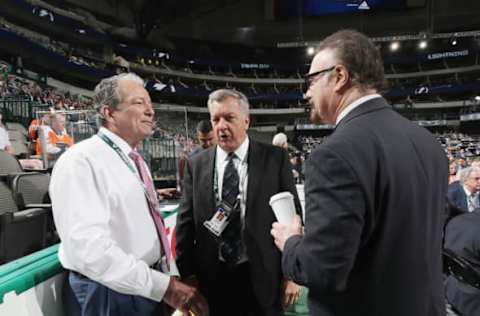 DALLAS, TX – JUNE 23: (l-r) Ray Shero, Don Waddell and Rick Dudley attend the 2018 NHL Draft at American Airlines Center on June 23, 2018 in Dallas, Texas. (Photo by Bruce Bennett/Getty Images)