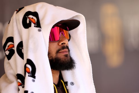 SAN DIEGO, CALIFORNIA – MAY 11: Fernando Tatis Jr. #23 of the San Diego Padres looks on from the dugout during the sixth inning of a game against the Chicago Cubs at PETCO Park on May 11, 2022 in San Diego, California. (Photo by Sean M. Haffey/Getty Images)