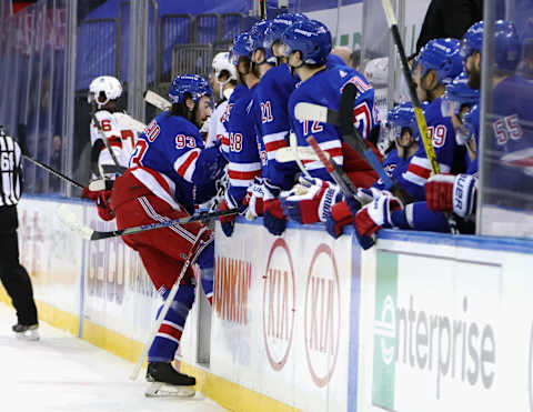 Mika Zibanejad #93 of the New York Rangers. (Photo by Bruce Bennett/Getty Images)