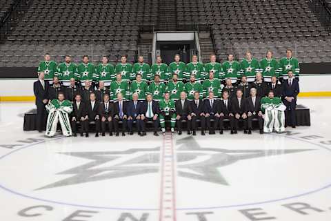 DALLAS, TX – APRIL 10: (EDITORS NOTE: This image has been retouched at the request of the Dallas Stars) Members of the 2014-2015 Dallas Stars pose for the official team photo at the American Airlines Center on April 10, 2015 in Dallas, Texas. (Photo by Glenn James/NHLI via Getty Images)