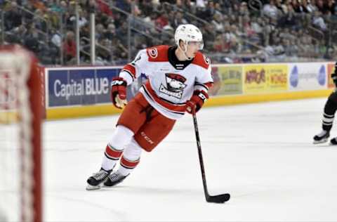 HERSHEY, PA – FEBRUARY 09: Charlotte Checkers center Martin Necas (88) loops back into his own end during the 3-on-3 overtime period during the Charlotte Checkers vs. Hershey Bears AHL game February 9, 2019 at the Giant Center in Hershey, PA. (Photo by Randy Litzinger/Icon Sportswire via Getty Images)