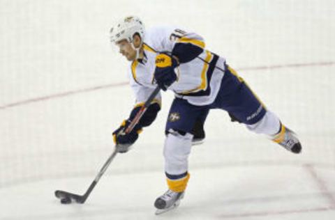 Mar 16, 2017; Washington, DC, USA; Nashville Predators right wing Viktor Arvidsson (38) scores the game winning goal against the Washington Capitals in overtime at Verizon Center. The Predators won 2-1 in overtime. Mandatory Credit: Geoff Burke-USA TODAY Sports