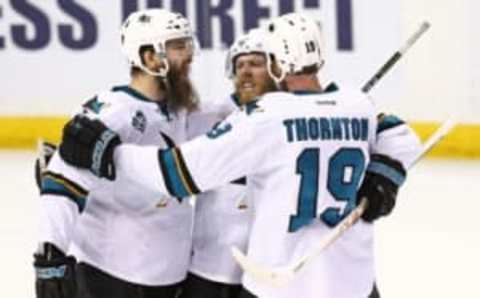 Captain Joe Pavelski was part of both San Jose Sharks scoring plays Tuesday, Oct. 25. Aaron Doster-USA TODAY Sports