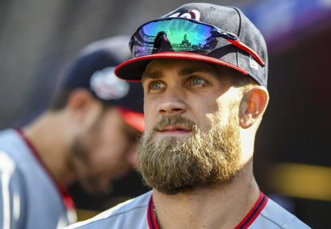 DENVER, CO – SEPTEMBER 30: Washington Nationals right fielder Bryce Harper (34) takes the field during the final regular season game of the 2018 season against the Colorado Rockies at Coors Field. (Photo by Jonathan Newton / The Washington Post via Getty Images)