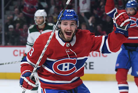 MONTREAL, QC – OCTOBER 17: Victor Mete #53 of the Montreal Canadiens celebrates after scoring a goal against the Minnesota Wild in the NHL game at the Bell Centre on October 17, 2019 in Montreal, Quebec, Canada. (Photo by Francois Lacasse/NHLI via Getty Images)