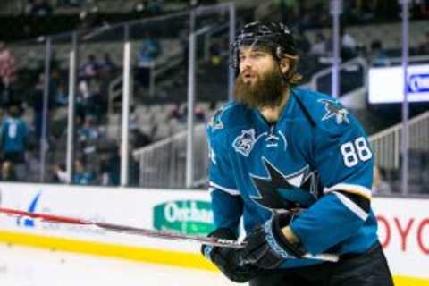 Brent Burns has been a beast on this five-game San Jose Sharks home stand, scoring three goals and four assists. John Hefti-USA TODAY Sports.