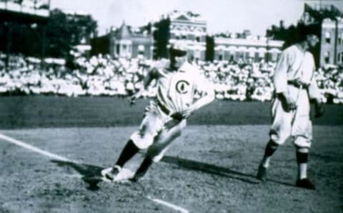 Cubs player-manager Frank Chance rounds third during a game. (Photo Reproduction by Transcendental Graphics/Getty Images)