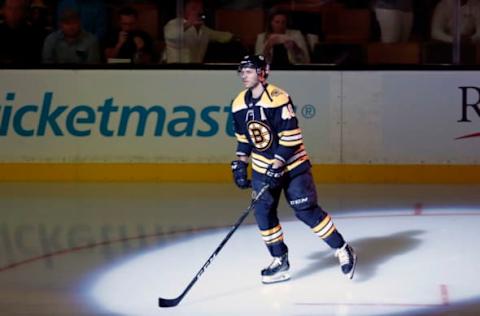 BOSTON, MA – OCTOBER 05: Boston Bruins center David Krejci (46) introduced before an NHL game between the Boston Bruins and the Nashville Predators on October 5, 2017, at TD Garden in Boston, Massachusetts. The Bruins defeated the Predators 4-3. (Photo by Fred Kfoury III/Icon Sportswire via Getty Images)