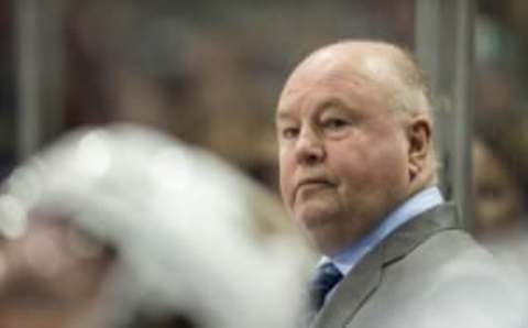 Nov 21, 2016; Dallas, TX, USA; Minnesota Wild head coach Bruce Boudreau watches his team take on the Dallas Stars during the third period at the American Airlines Center. The Stars defeat the Wild 3-2 in overtime. Mandatory Credit: Jerome Miron-USA TODAY Sports