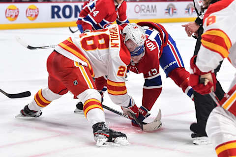 Elias Lindholm #28 of the Calgary Flames. (Photo by Minas Panagiotakis/Getty Images)