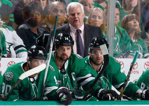 DALLAS, TX – OCTOBER 21: Ken Hitchcock, head coach of the Dallas Stars watches the action against the Carolina Hurricanes at the American Airlines Center on October 21, 2017 in Dallas, Texas. (Photo by Glenn James/NHLI via Getty Images)