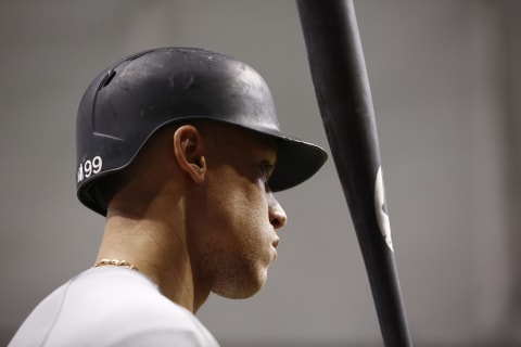 ST. PETERSBURG, FL – SEPTEMBER 25: Aaron Judge #99 of the New York Yankees waits on deck to bat during the sixth inning of a game against the Tampa Bay Rays on September 25, 2018 at Tropicana Field in St. Petersburg, Florida. (Photo by Brian Blanco/Getty Images)