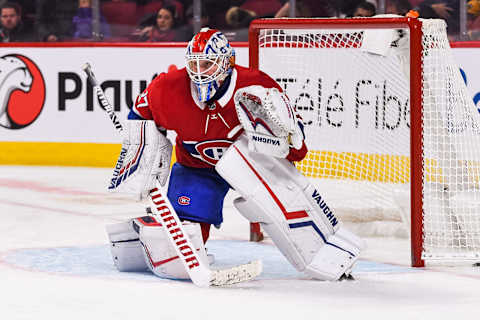 MONTREAL, QC – NOVEMBER 26: Montreal Canadiens goalie Keith Kinkaid (37) tracks the play during the Boston Bruins versus the Montreal Canadiens game on November 26, 2019, at Bell Centre in Montreal, QC (Photo by David Kirouac/Icon Sportswire via Getty Images)