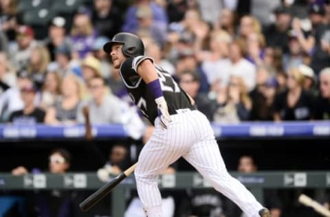 Trevor Story has quickly emerged as one of the best players on the Colorado Rockies.  How long he can keep up his torrid run remains to be seen.  Mandatory Credit: Ron Chenoy-USA TODAY Sports