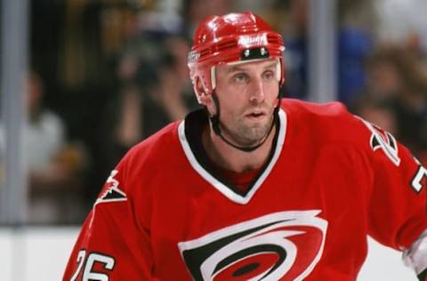 BOSTON, MA. – 1990’s: Ray Sheppard #26 of the Carolina Hurricanes skates against the Boston Bruins at the Fleet Center in Boston. (Photo by Steve Babineau/NHLI via Getty Images)