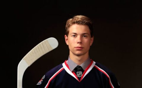 NEWARK, NJ – JUNE 30: Oliver Bjorkstrand, 89th overall pick by the Columbus Blue Jackets, poses for a portrait during the 2013 NHL Draft at the Prudential Center on June 30, 2013 in Newark, New Jersey. (Photo by Jamie Squire/Getty Images)