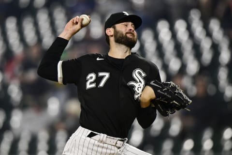 CHICAGO, ILLINOIS – OCTOBER 04: Starting pitcher Lucas Giolito #27 of the Chicago White Sox delivers a pitch in the first inning against the Minnesota Twins at Guaranteed Rate Field on October 04, 2022 in Chicago, Illinois. (Photo by Quinn Harris/Getty Images)