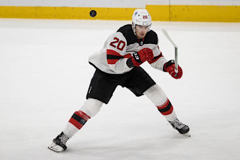 New Jersey Devils center Michael McLeod (20): (Scott Taetsch-USA TODAY Sports)