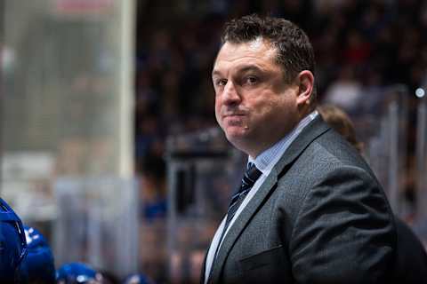 TORONTO, ON – DECEMBER 20: Toronto Maple Leafs assistant coach D.J. Smith looks on against the Florida Panthers during the third period at the Scotiabank Arena on December 20, 2018 in Toronto, Ontario, Canada. (Photo by Kevin Sousa/NHLI via Getty Images)