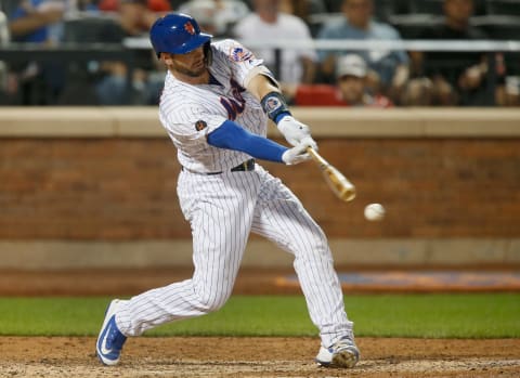 NEW YORK, NY – SEPTEMBER 07: Kevin Plawecki #26 of the New York Mets in action against the Philadelphia Phillies at Citi Field on September 7, 2018 in the Flushing neighborhood of the Queens borough of New York City. The Phillies defeated the Mets 4-3. (Photo by Jim McIsaac/Getty Images)