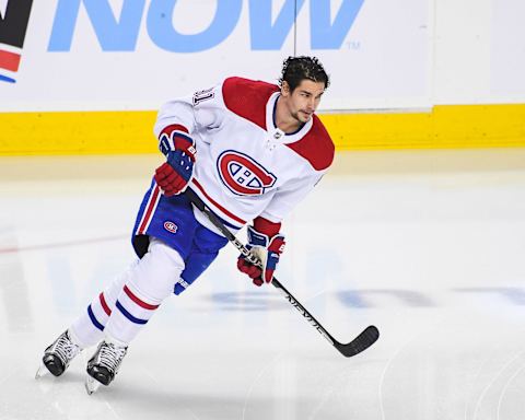 CALGARY, CANADA – DECEMBER 1: Sean Monahan #91 of the Montreal Canadiens in action against the Calgary Flames during an NHL game at Scotiabank Saddledome on December 1, 2022 in Calgary, Alberta, Canada. (Photo by Derek Leung/Getty Images)