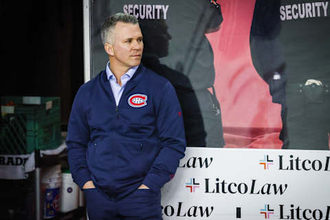 Mar 3, 2022; Calgary, Alberta, CAN; Montreal Canadiens head coach Martin St-Louis. Mandatory Credit: Sergei Belski-USA TODAY Sports