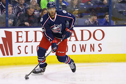 Feb 25, 2017; Columbus, OH, USA; Columbus Blue Jackets defenseman Seth Jones (3) against the New York Islanders at Nationwide Arena. The Blue Jackets won 7-0. Mandatory Credit: Aaron Doster-USA TODAY Sports