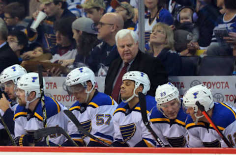 NHL Power Rankings: St. Louis Blues head coach Ken Hitchcock reacts on the bench during the first period against the Winnipeg Jets at MTS Centre. Mandatory Credit: Bruce Fedyck-USA TODAY Sports